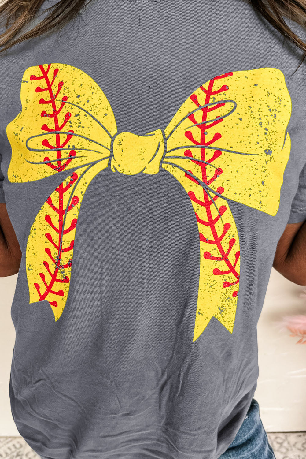 Black Baseball Bowknot Graphic Casual Tee