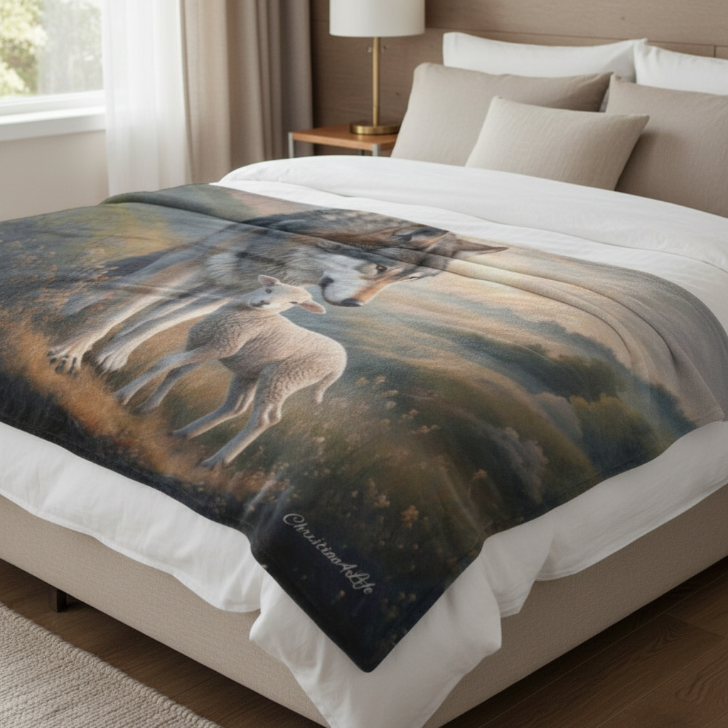 Wolf and Lamb-Isaiah 11:6 -Ultra-Soft Micro Fleece Blanket (multiple sizes)