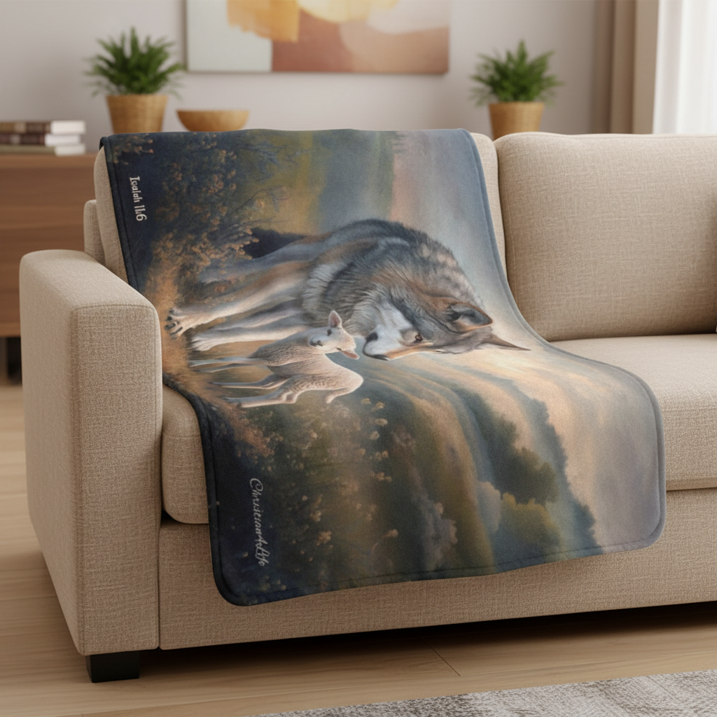Wolf and Lamb-Isaiah 11:6 -Ultra-Soft Micro Fleece Blanket (multiple sizes)