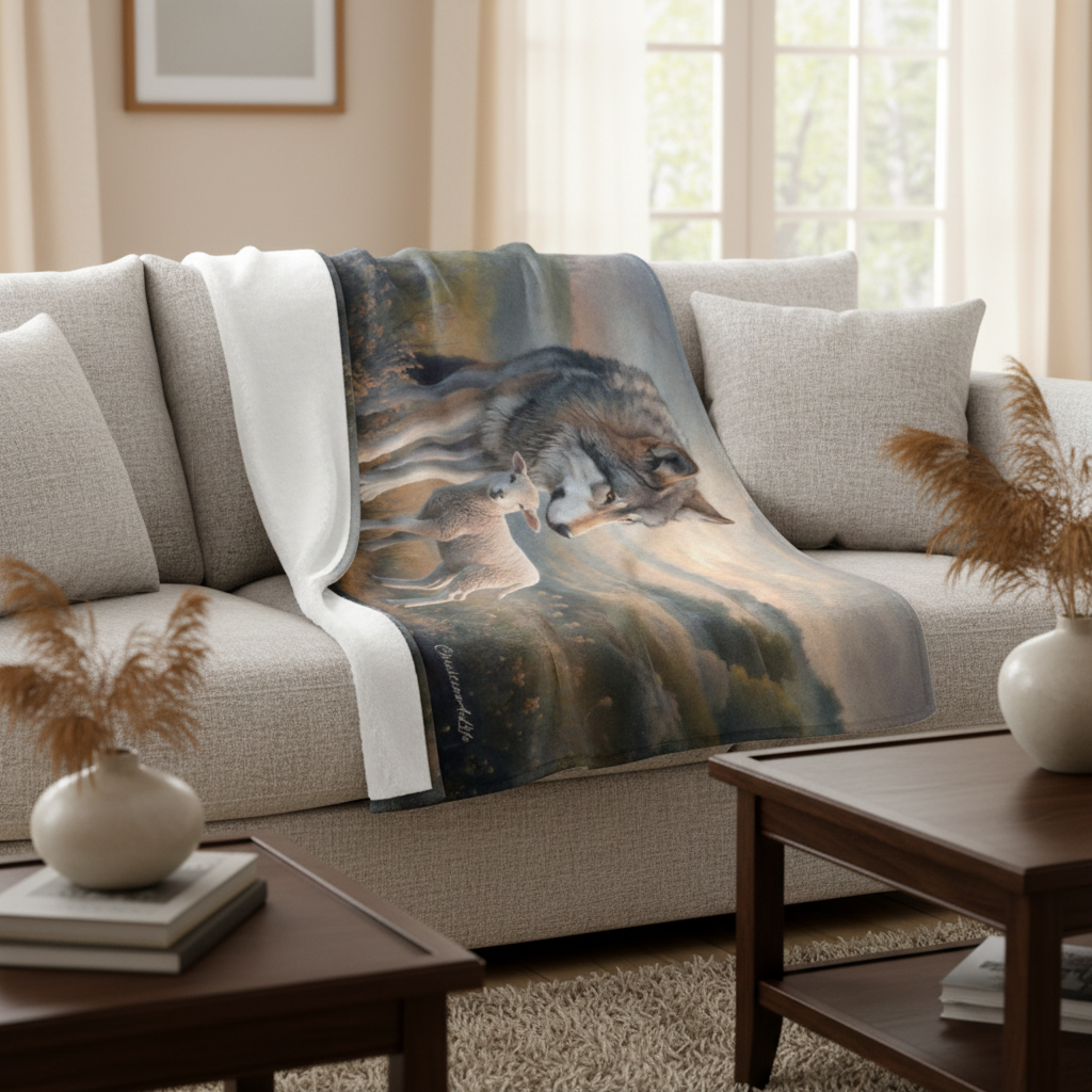Wolf and Lamb-Isaiah 11:6 -Ultra-Soft Micro Fleece Blanket (multiple sizes)
