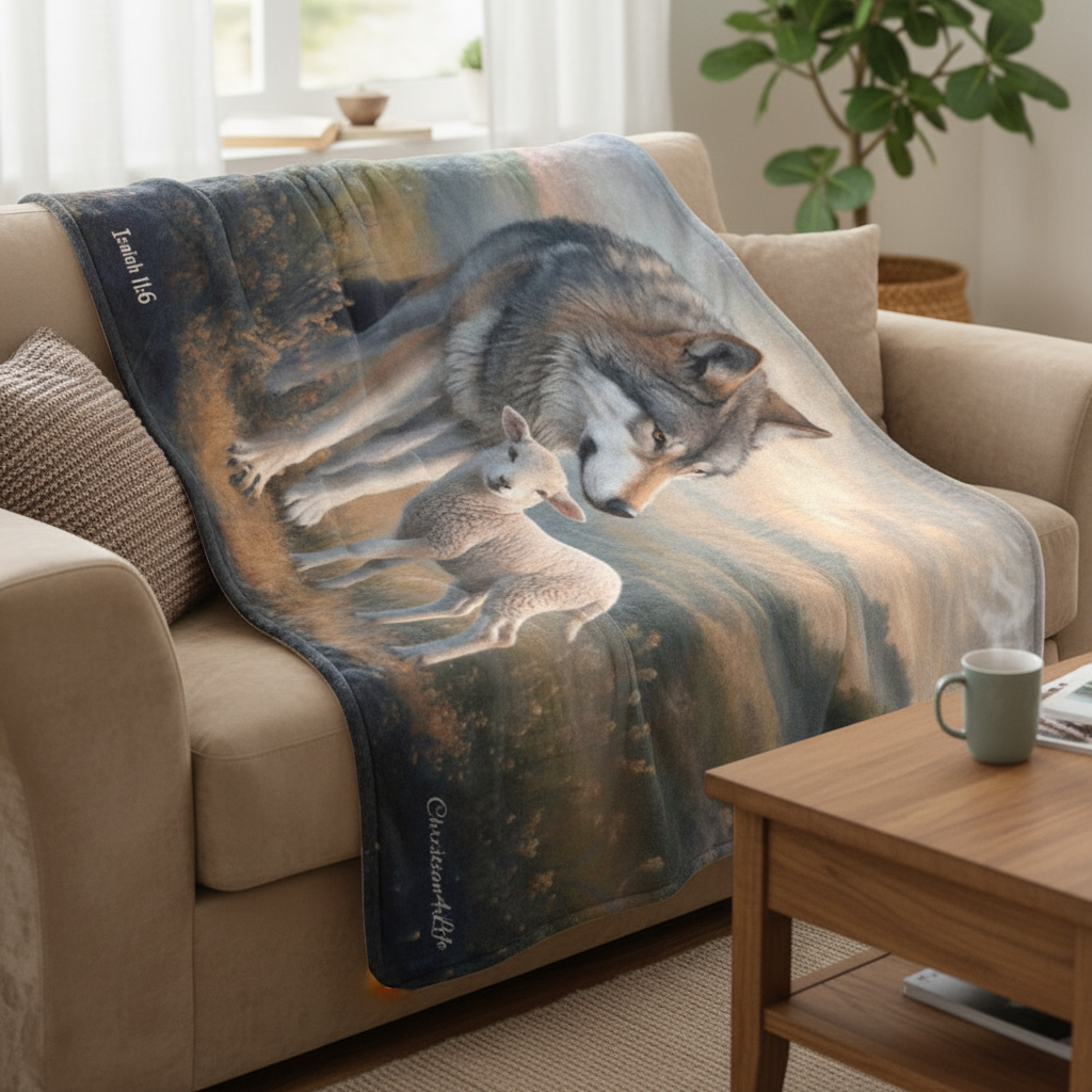 Wolf and Lamb-Isaiah 11:6 -Ultra-Soft Micro Fleece Blanket (multiple sizes)