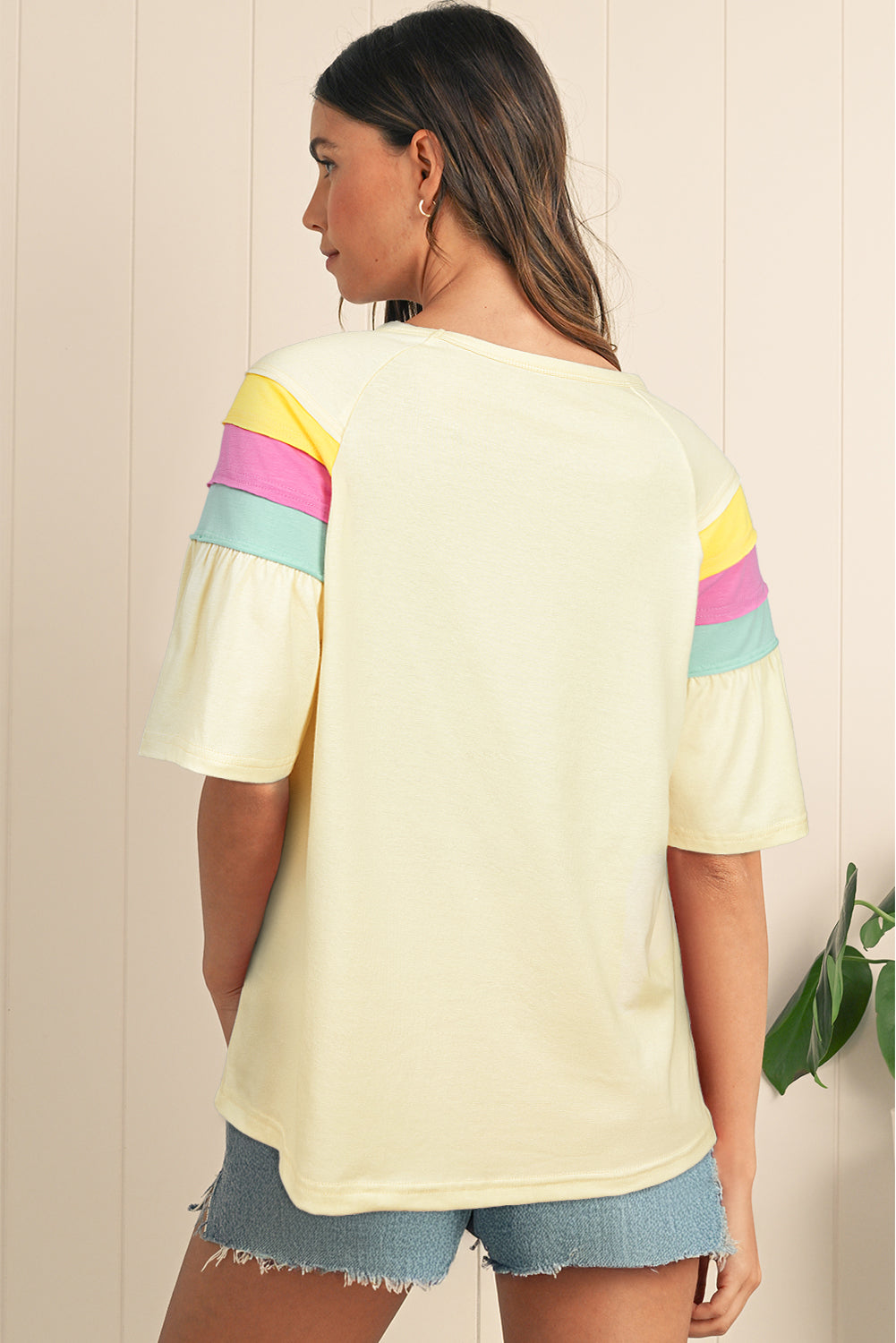 White Colorblock Short Sleeve Round Neck T-Shirt