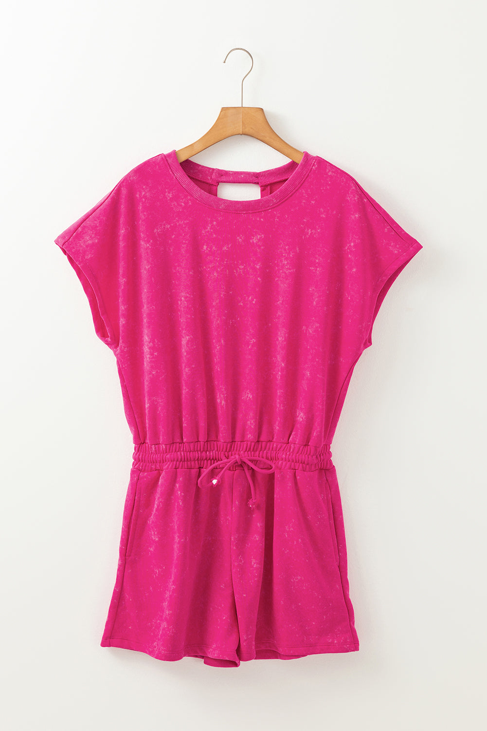 Bonbon Drawstring Waist Backless Short Sleeve Romper