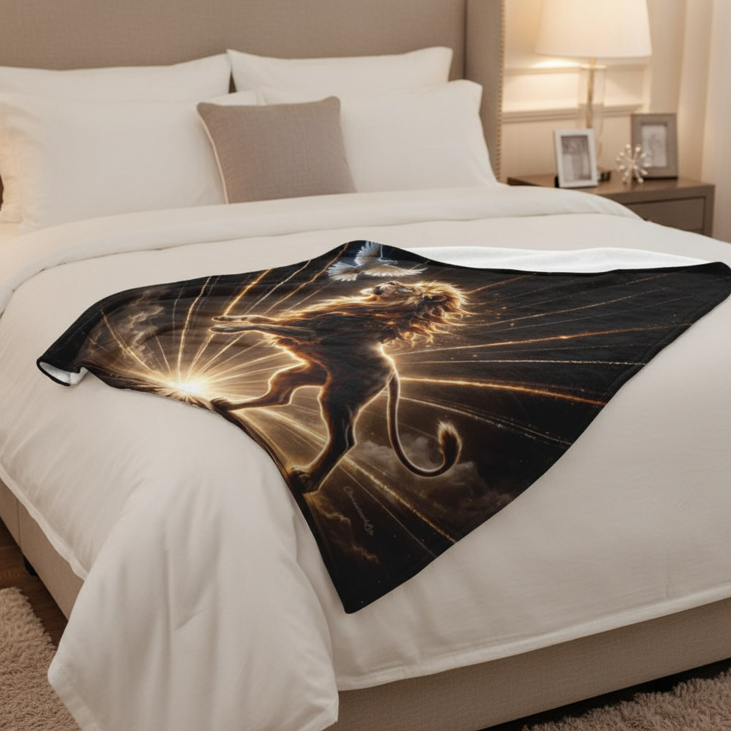 Lion of Judah and Holy Spirit with Golden Rays -Ultra Soft Micro Fleece Blanket (multiple sizes)