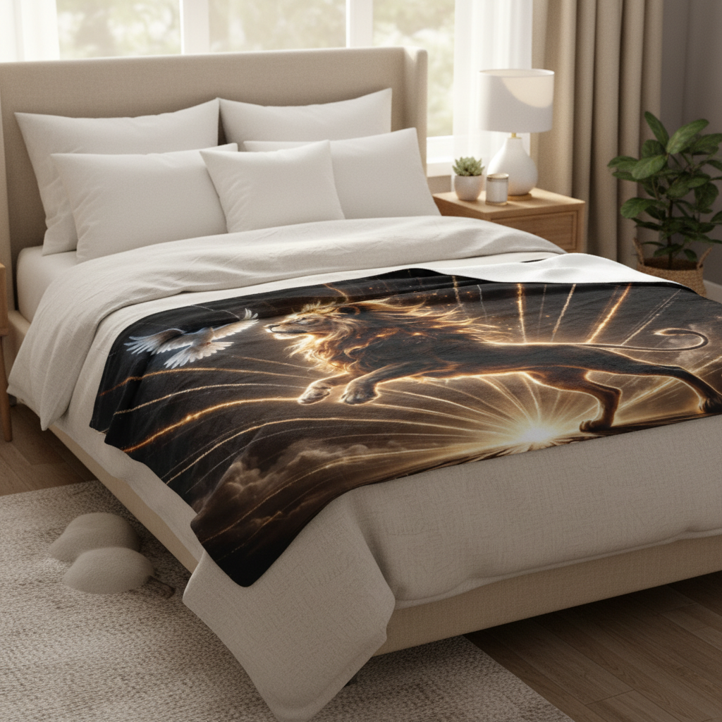 Lion of Judah and Holy Spirit with Golden Rays -Ultra Soft Micro Fleece Blanket (multiple sizes)