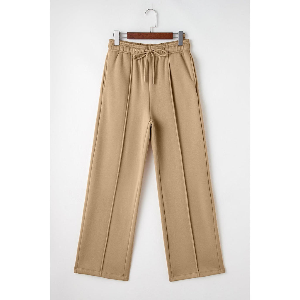 Smoke Gray Exposed Seam Drawstring High Waist Wide Leg Pants Womenswear Bottom