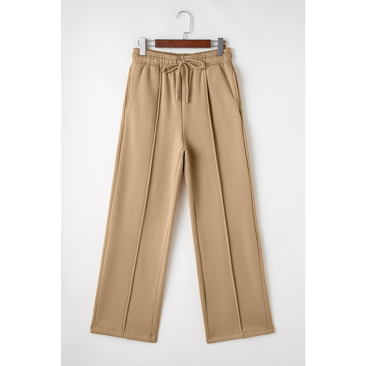 Smoke Gray Exposed Seam Drawstring High Waist Wide Leg Pants Womenswear Bottom