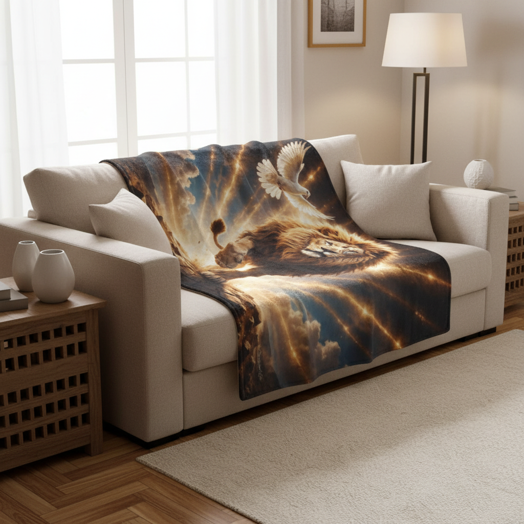 Lion of Judah, Holy Spirit, Clouds and Golden Rays -Ultra-Soft Micro Fleece Blanket (4 sizes)