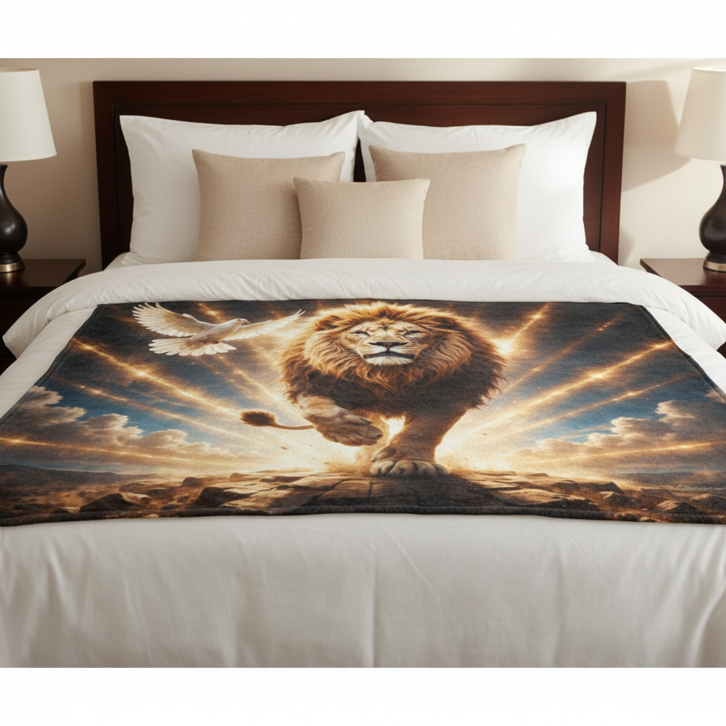 Lion of Judah, Holy Spirit, Clouds and Golden Rays -Ultra-Soft Micro Fleece Blanket (4 sizes)