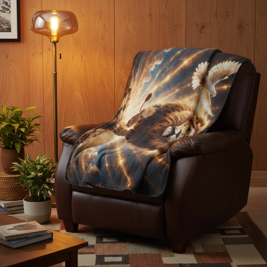 Lion of Judah, Holy Spirit, Clouds and Golden Rays -Ultra-Soft Micro Fleece Blanket (4 sizes)
