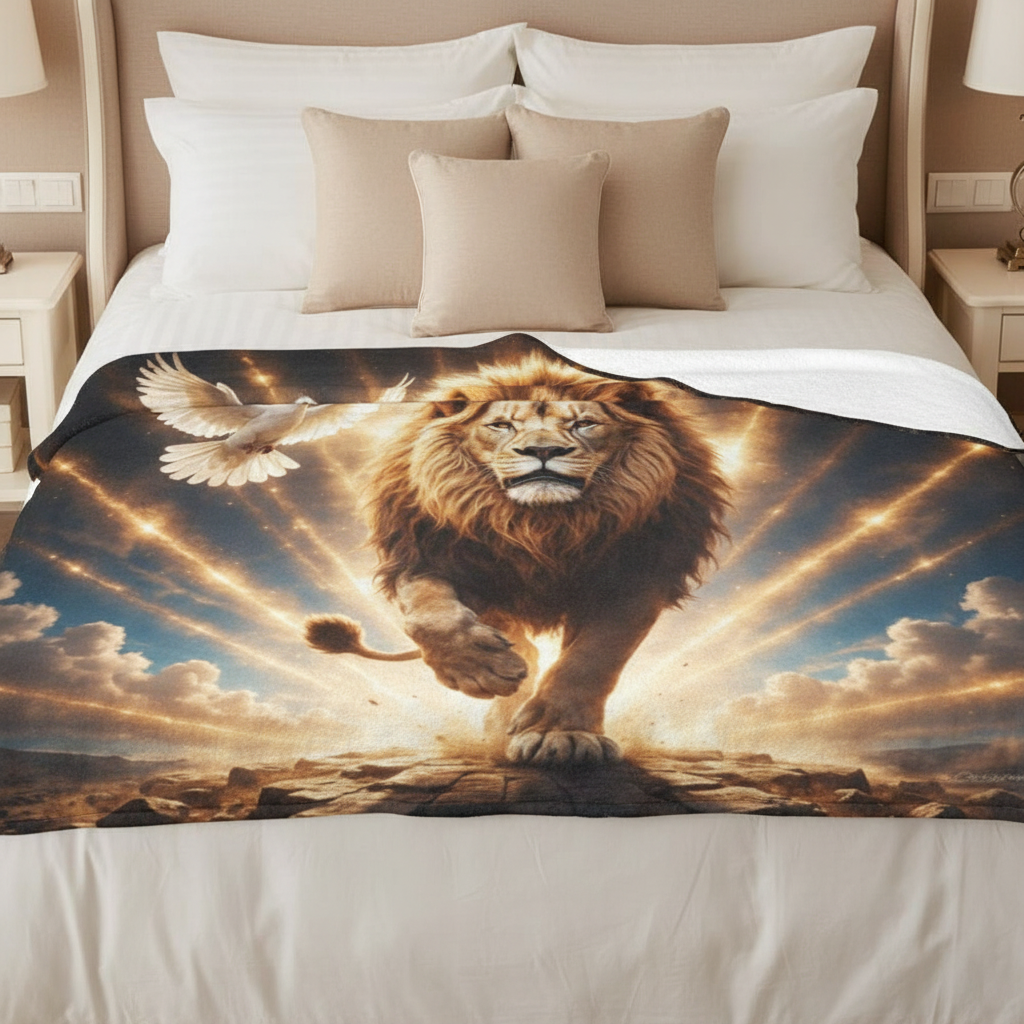 Lion of Judah, Holy Spirit, Clouds and Golden Rays -Ultra-Soft Micro Fleece Blanket (4 sizes)