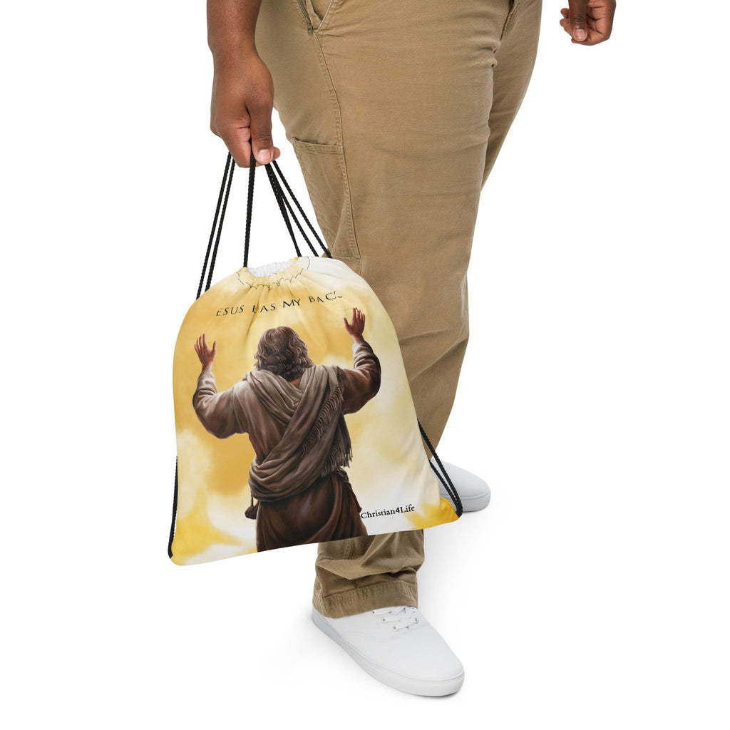 "Jesus Has My Back" Drawstring bag 15″ × 17″ (yellow tie-dye)