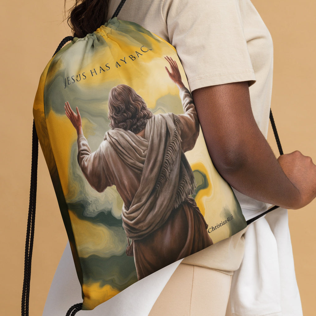 "Jesus Has My Back" Drawstring bag (earth tones)