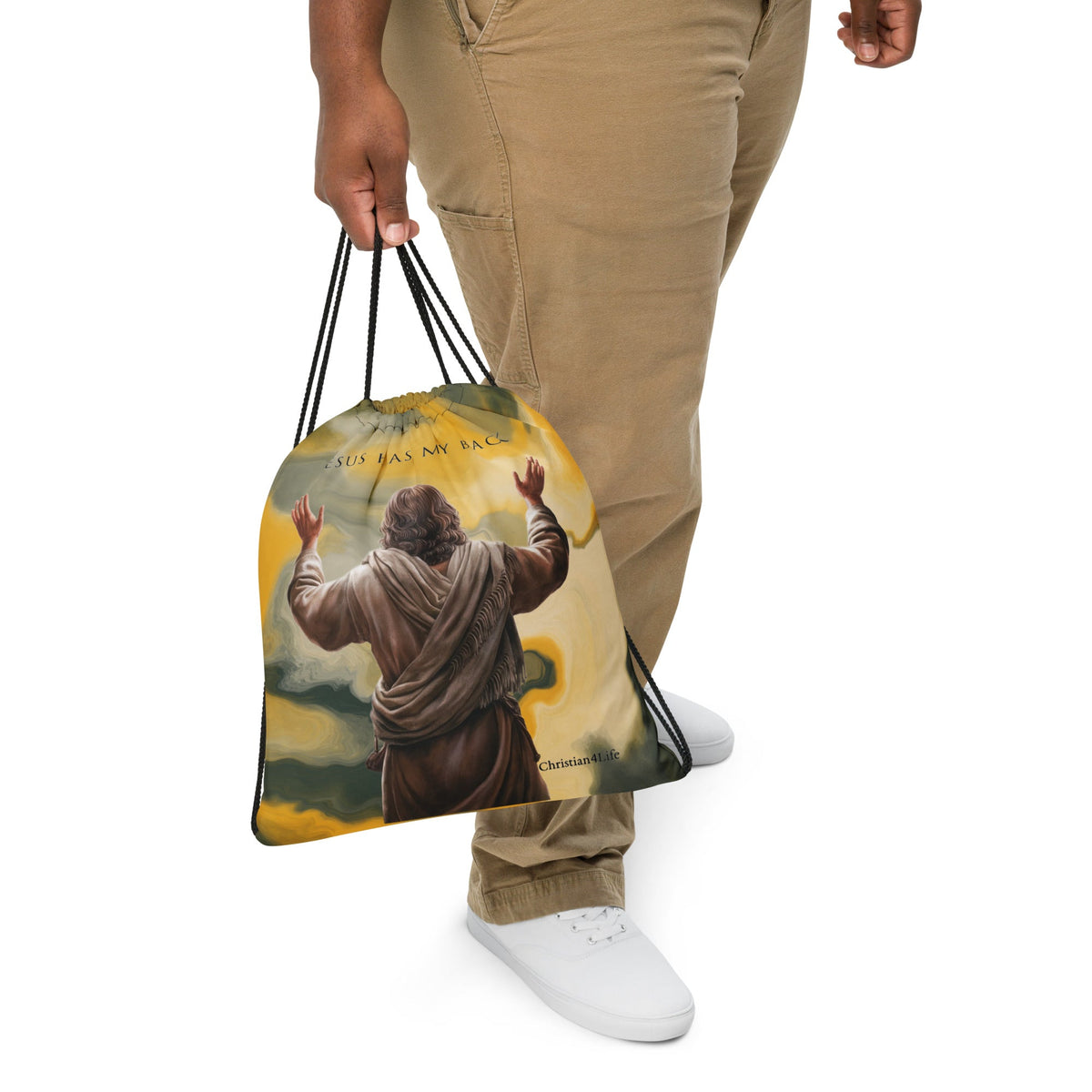 "Jesus Has My Back" Drawstring bag (earth tones)