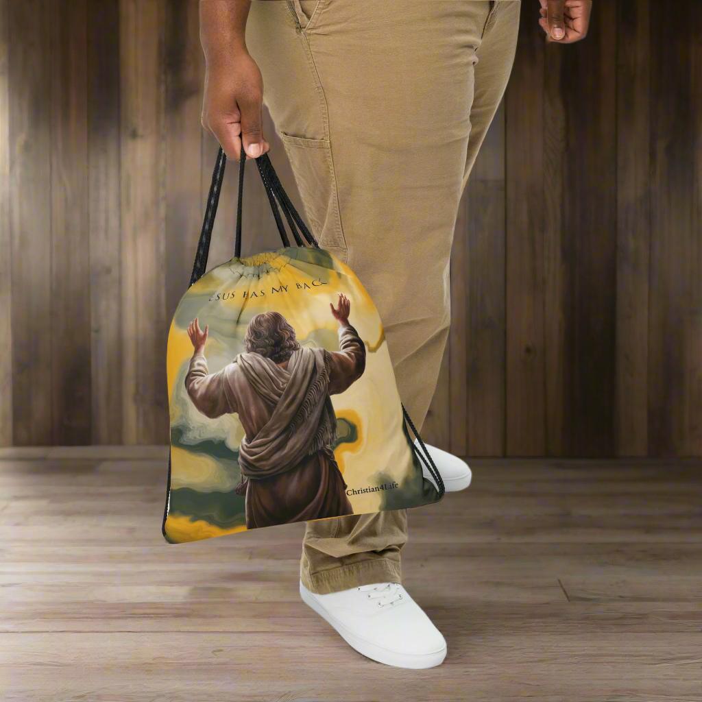 "Jesus Has My Back" Drawstring bag (earth tones)