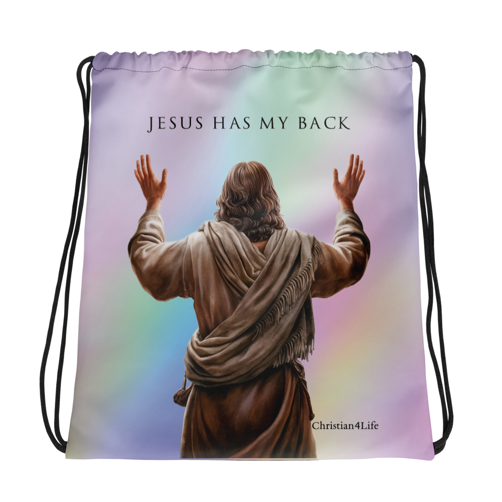 "Jesus Has My Back" 15″ × 17″ Drawstring bag (multi-color)