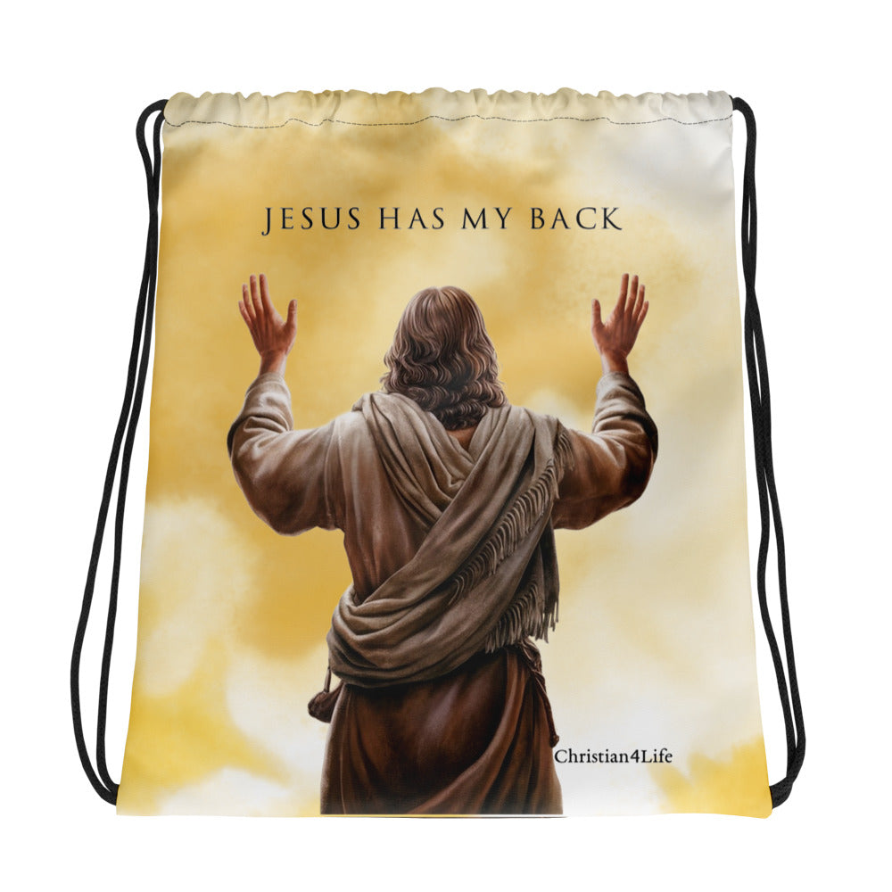 "Jesus Has My Back" Drawstring bag 15″ × 17″ (yellow tie-dye)