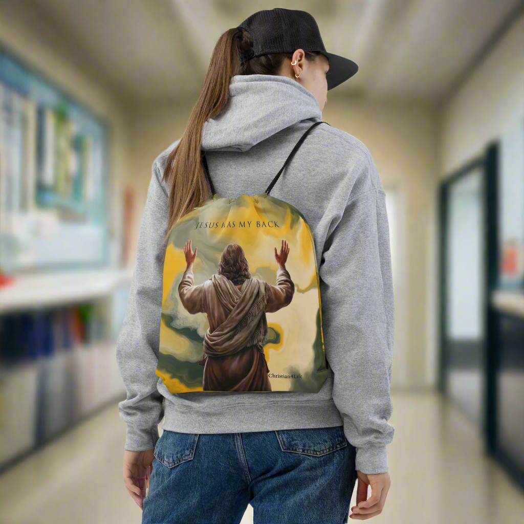 "Jesus Has My Back" Drawstring bag (earth tones)