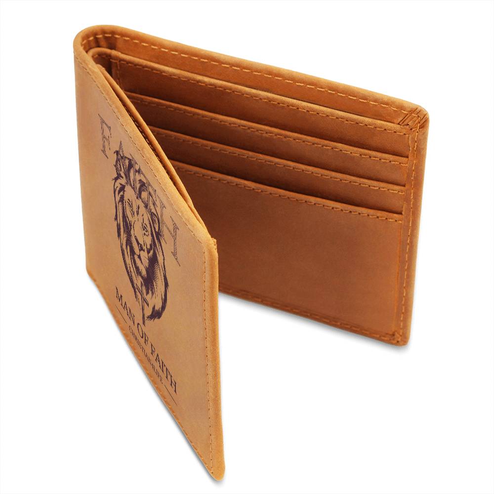 Christian Gift, Graphic Lion and Cross Leather Wallet "Man of Faith" Christian Wallet, Faith gifts