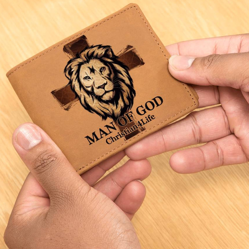 "Man of God" Lion and Cross collection Christian Graphic Leather Wallet - Christian gift