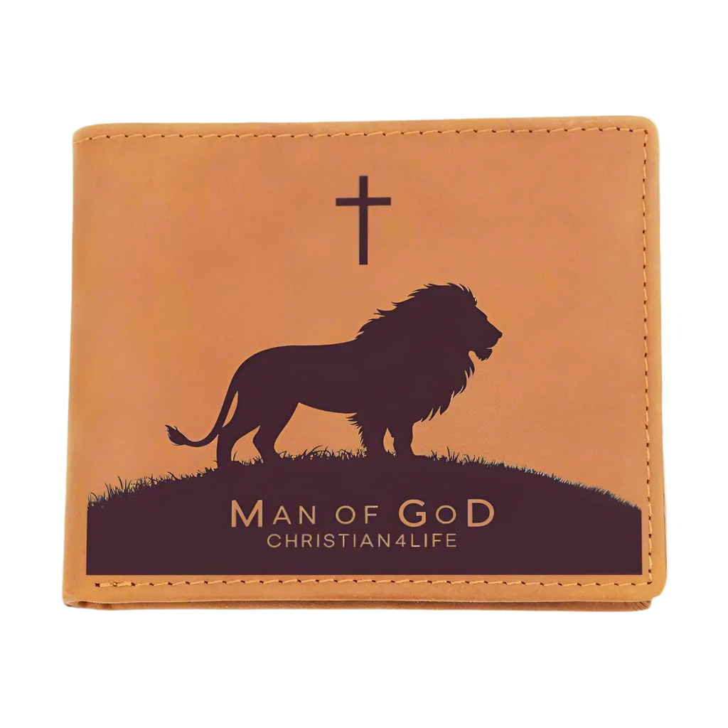 Man of God Lion and Cross Christian Wallet, Graphic Leather Wallet, Christian Gifts