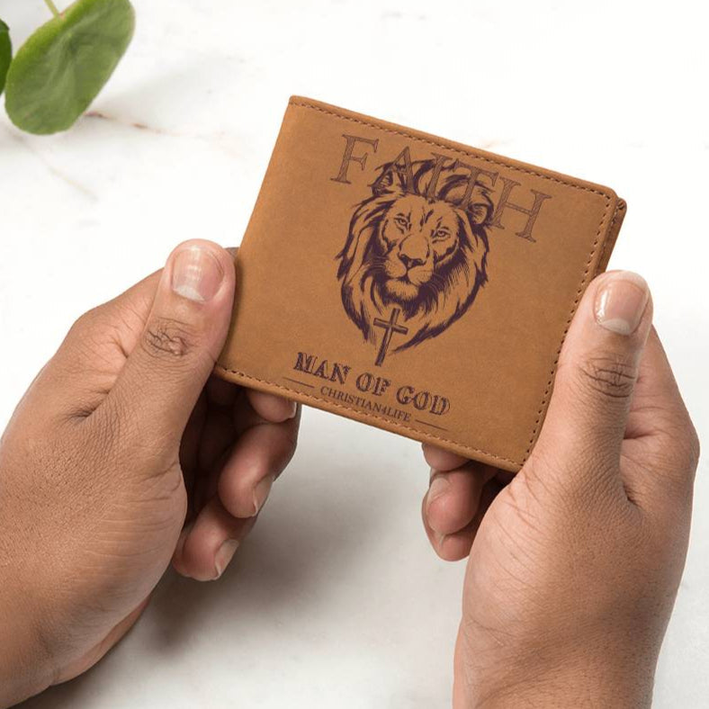 Lion and Cross "Man of God" Graphic Leather Wallet, Christian Gifts, Christian Wallet
