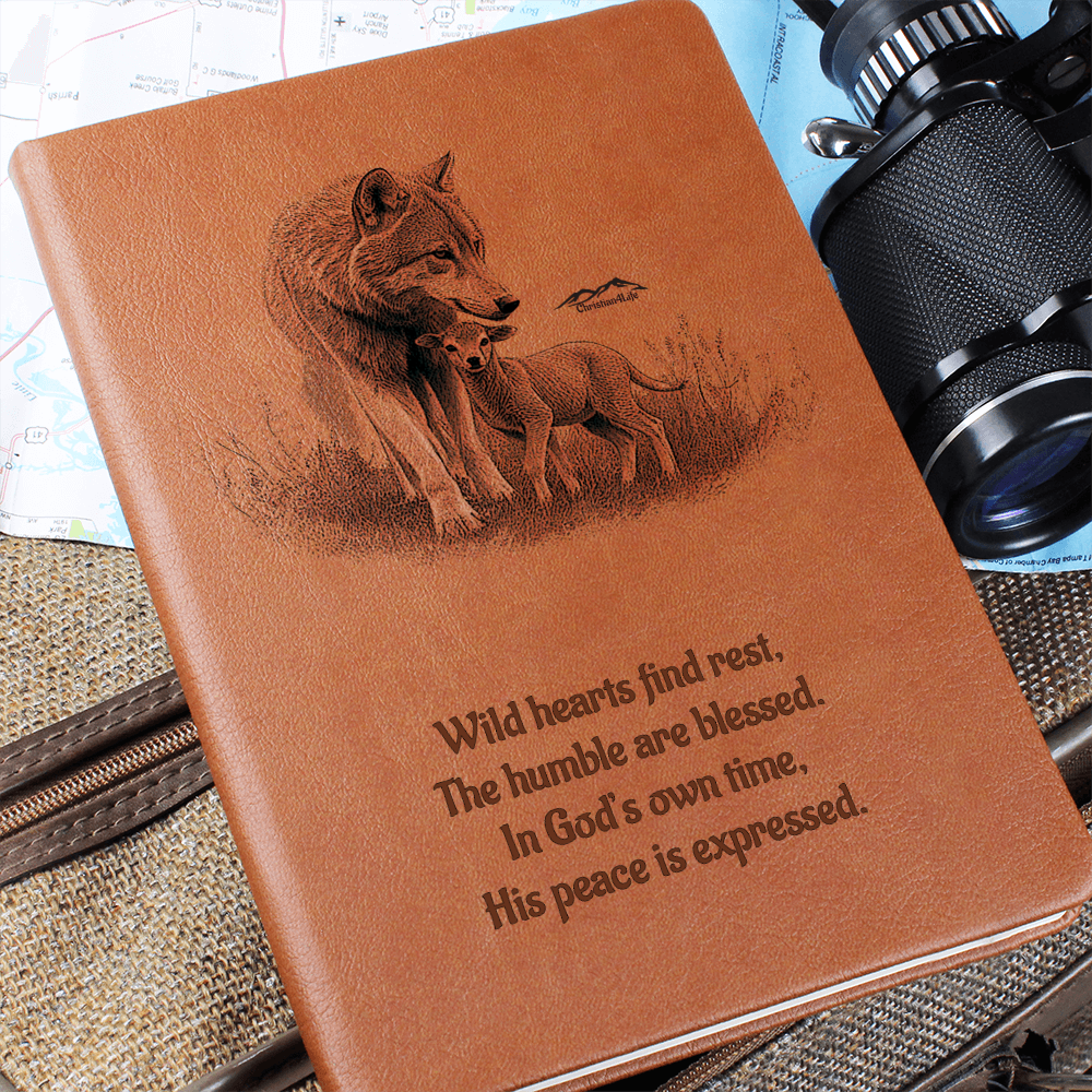 "In God's own time" Christian Journal featuring wolf and lamb inspired by Isaiah 11:6