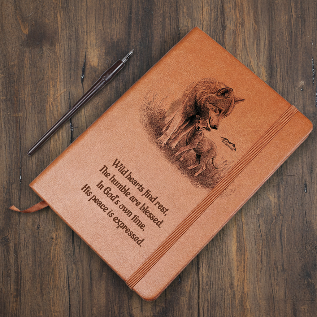 "In God's own time" Christian Journal featuring wolf and lamb inspired by Isaiah 11:6
