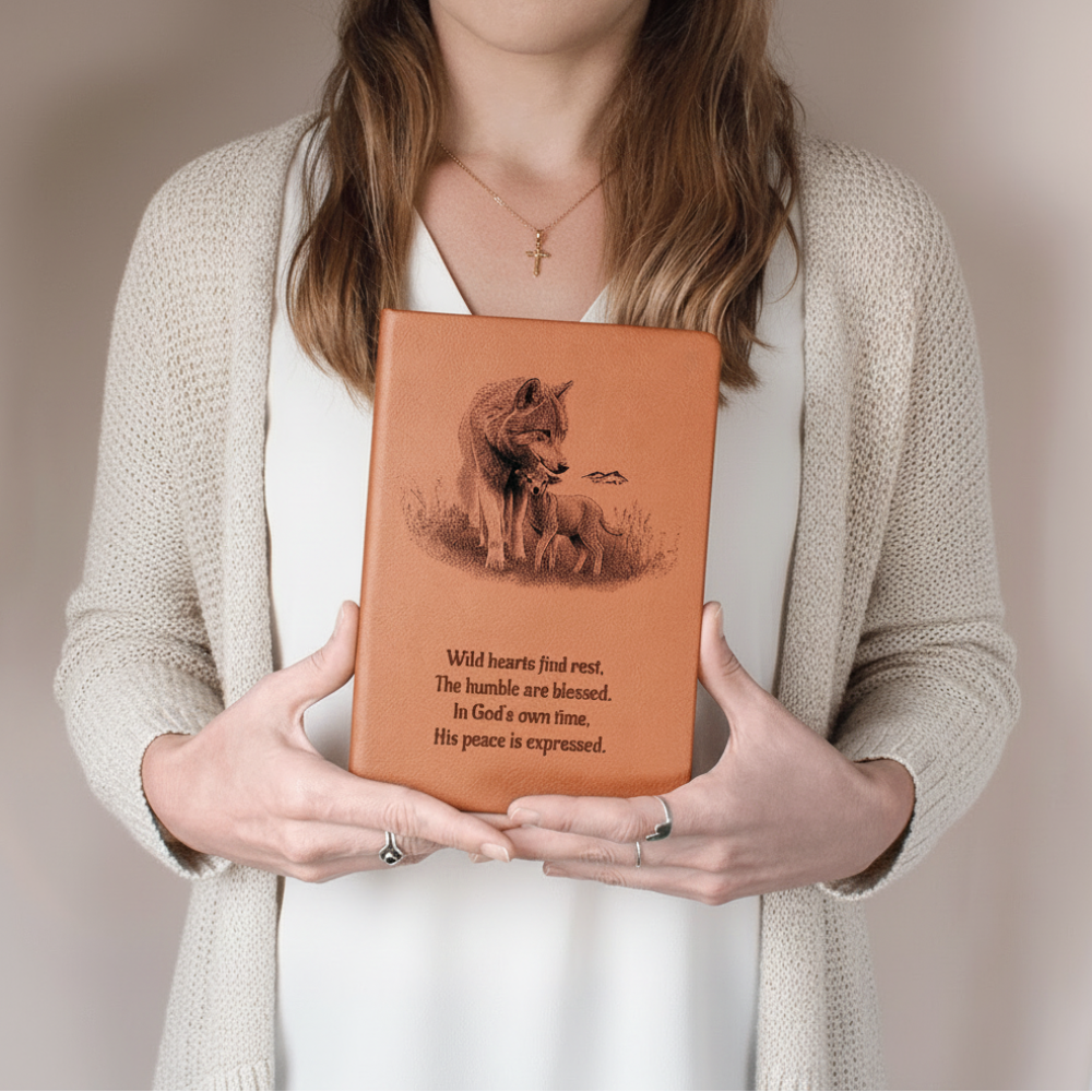 "In God's own time" Christian Journal featuring wolf and lamb inspired by Isaiah 11:6