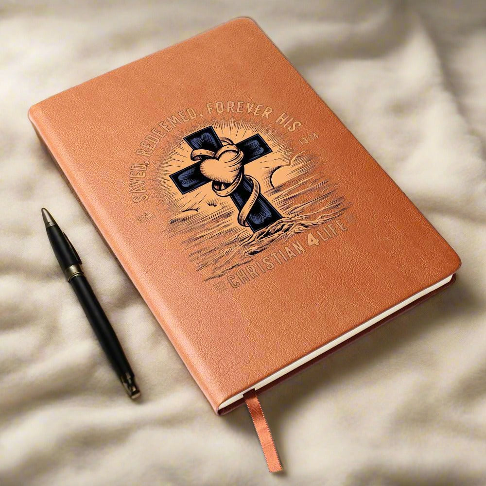 "Saved, Redeemed, Forever His" Vegan Leather Christian Journal