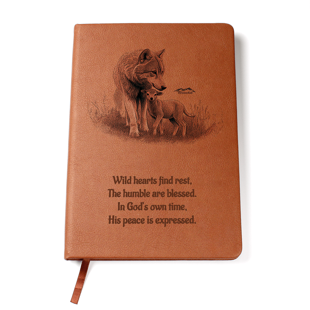 "In God's own time" Christian Journal featuring wolf and lamb inspired by Isaiah 11:6