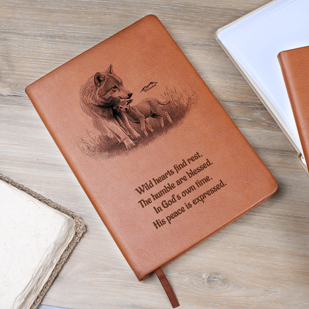 "In God's own time" Christian Journal featuring wolf and lamb inspired by Isaiah 11:6