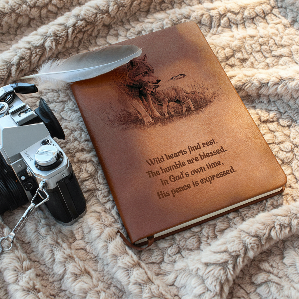 "In God's own time" Christian Journal featuring wolf and lamb inspired by Isaiah 11:6