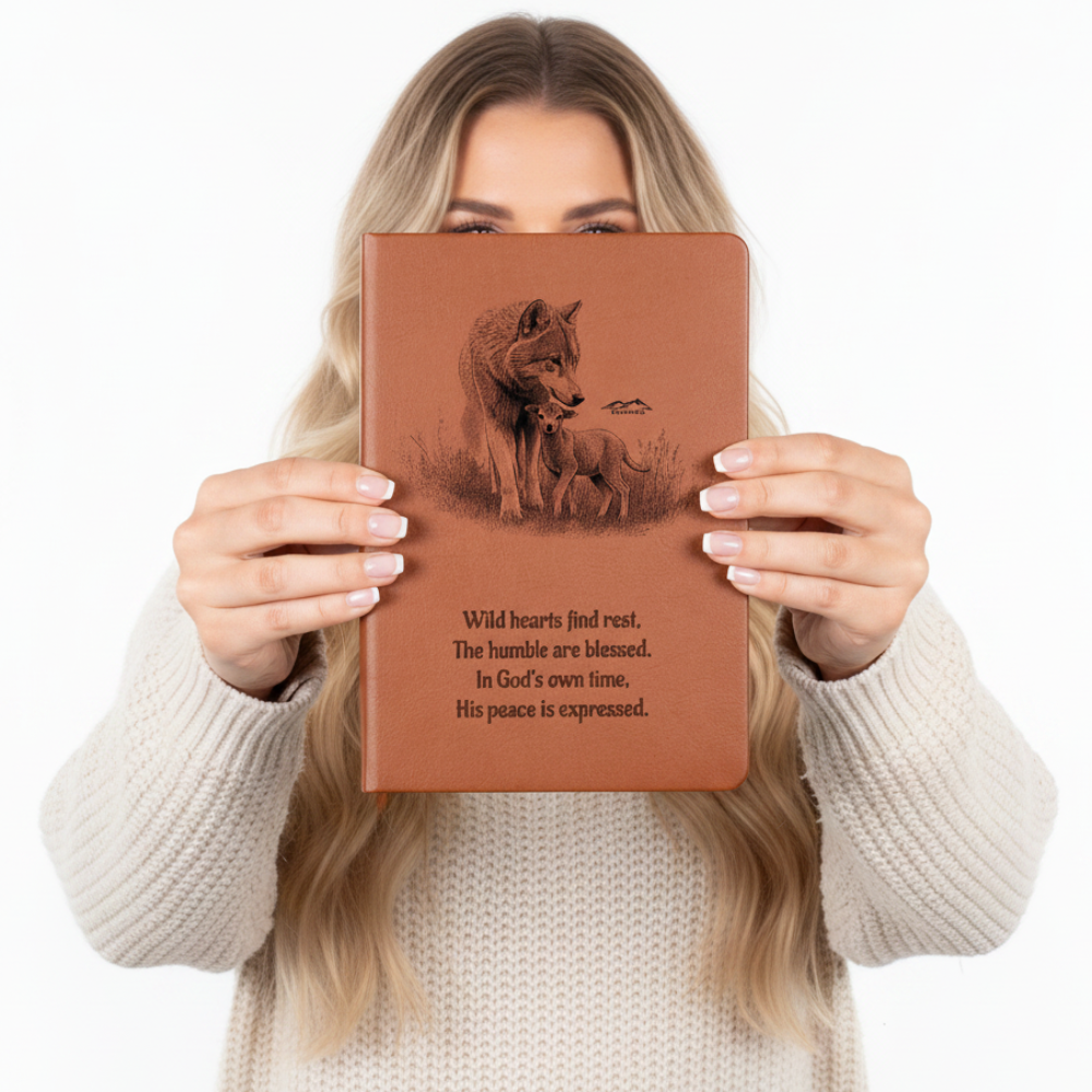 "In God's own time" Christian Journal featuring wolf and lamb inspired by Isaiah 11:6
