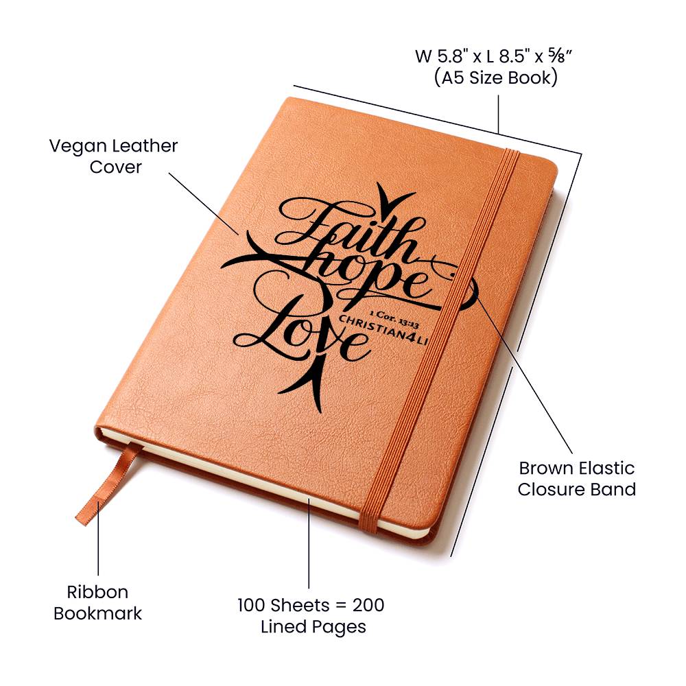 "Faith, Hope, Love" Vegan Leather Christian Journal