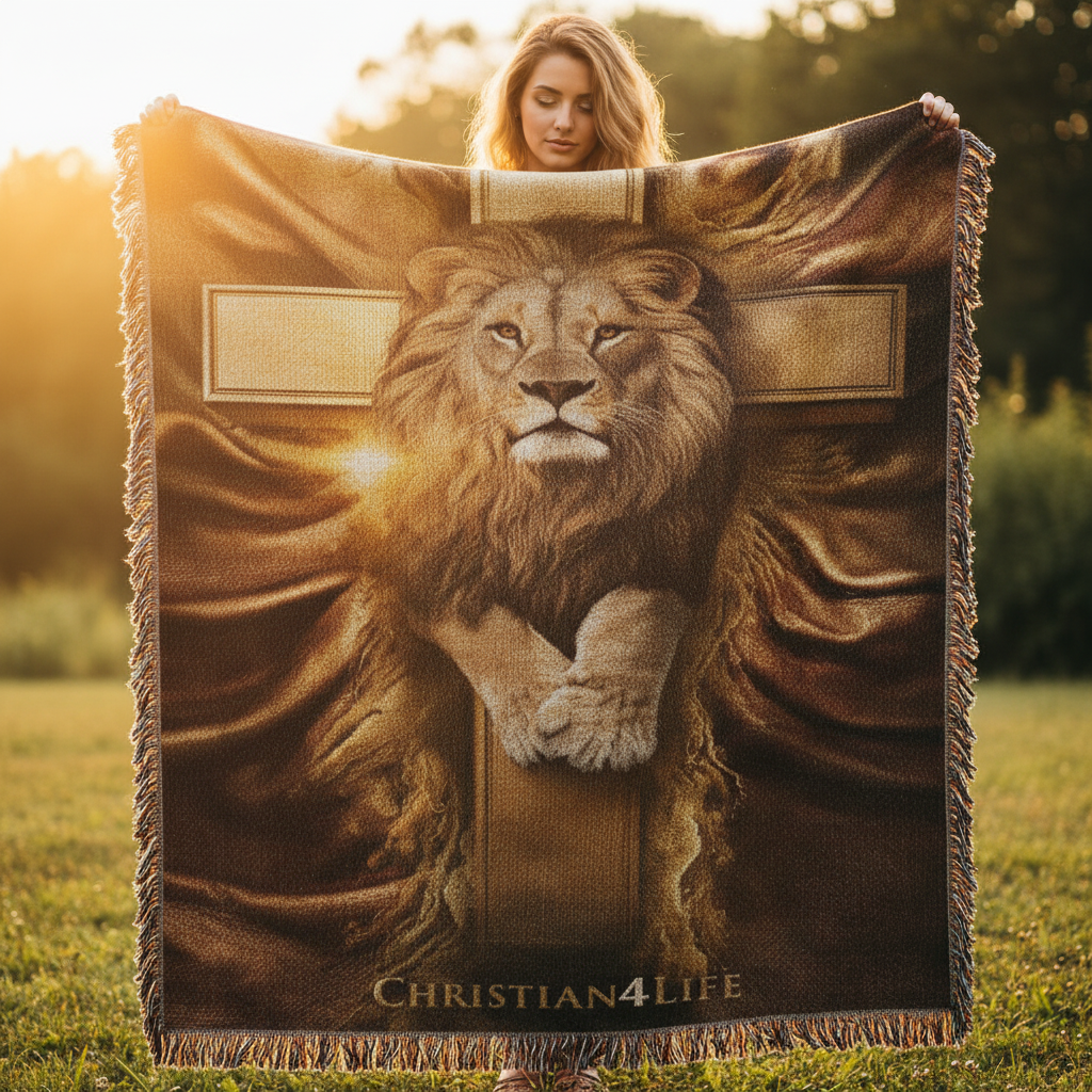 Christian4Life Lion of Judah and Cross Heirloom Woven Blanket
