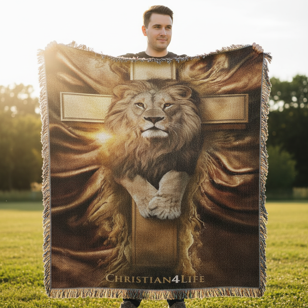 Christian4Life Lion of Judah and Cross Heirloom Woven Blanket