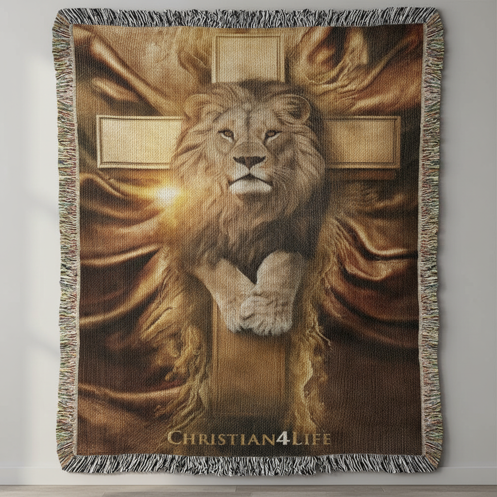 Christian4Life Lion of Judah and Cross Heirloom Woven Blanket