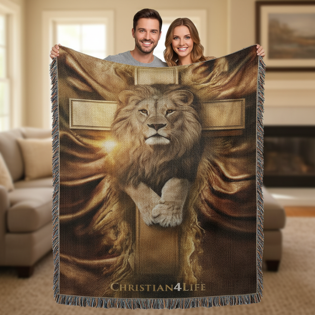 Christian4Life Lion of Judah and Cross Heirloom Woven Blanket