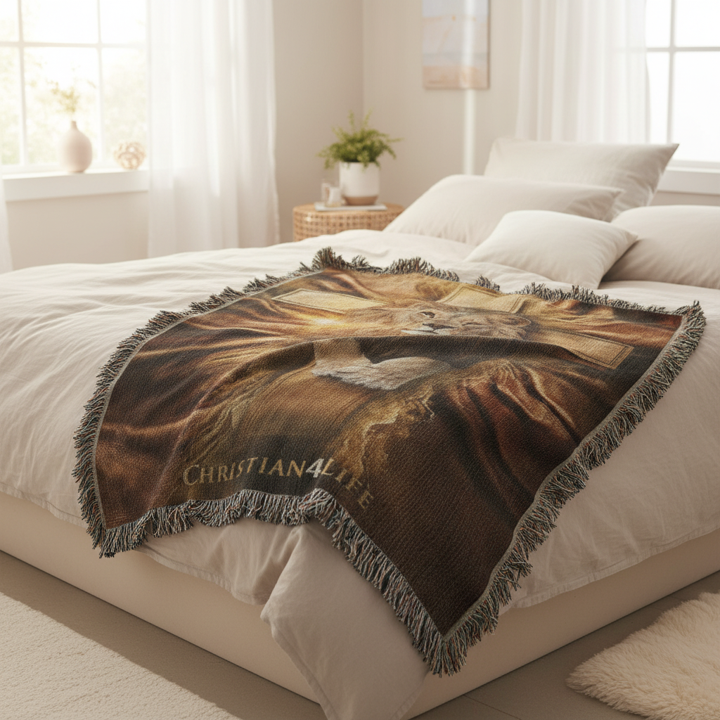 Christian4Life Lion of Judah and Cross Heirloom Woven Blanket