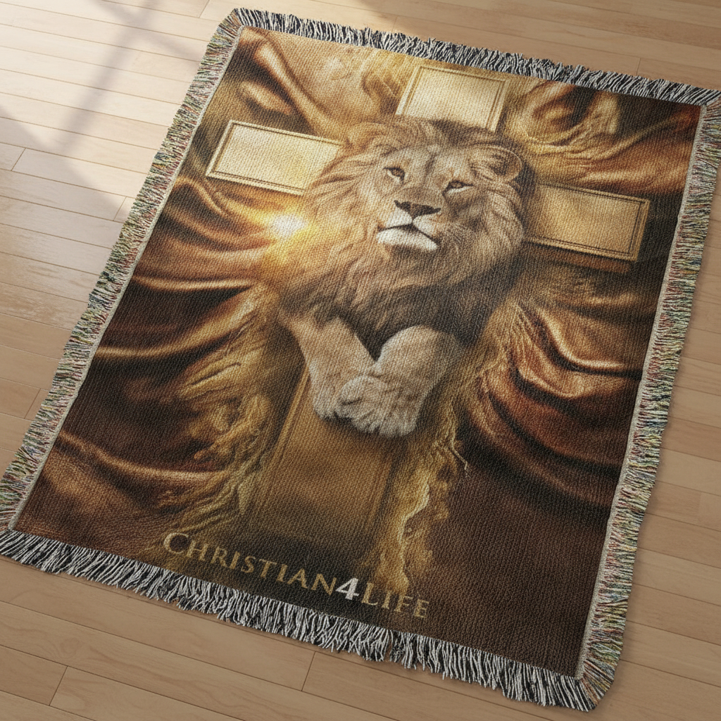 Christian4Life Lion of Judah and Cross Heirloom Woven Blanket