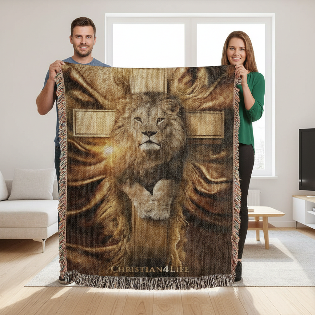 Christian4Life Lion of Judah and Cross Heirloom Woven Blanket