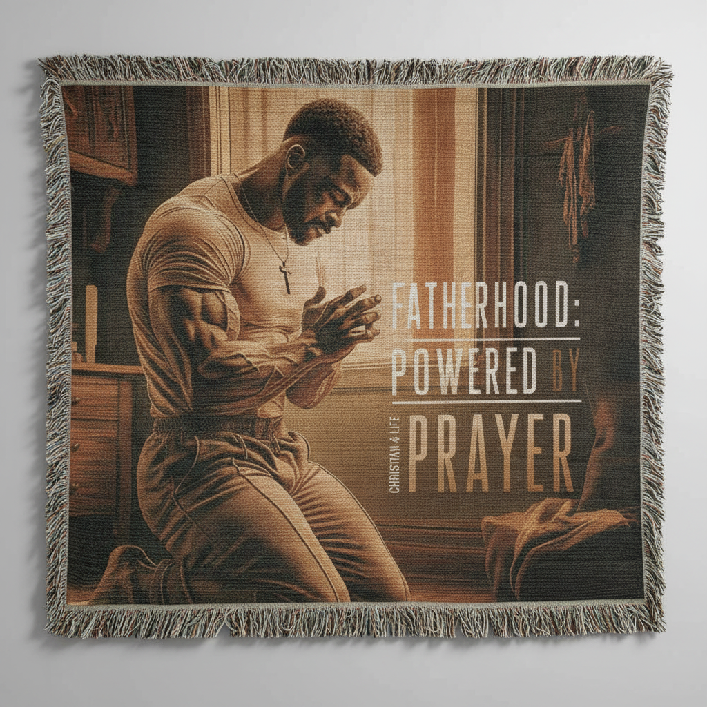 "Fatherhood, Powered by Prayer" Christian Woven Blanket