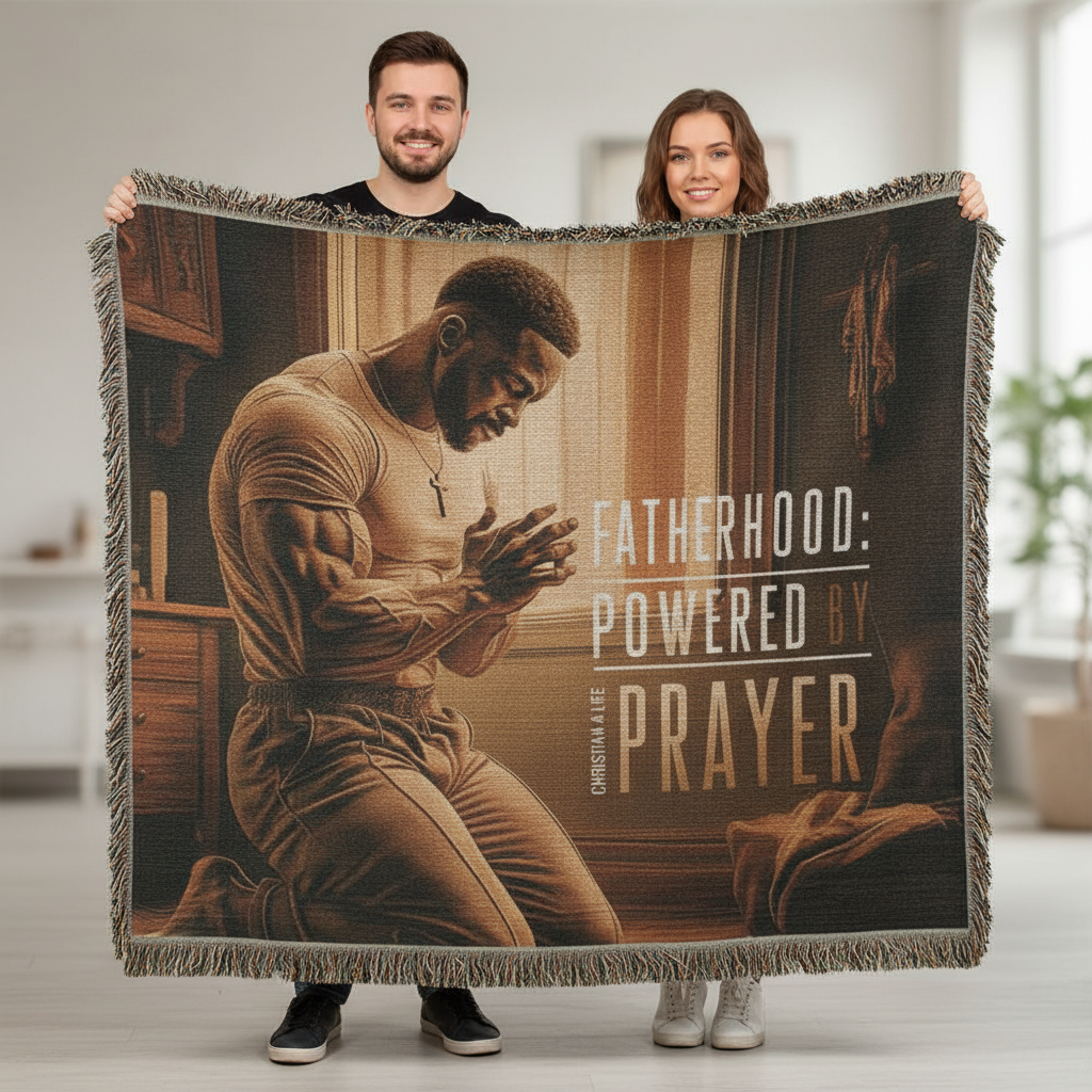 "Fatherhood, Powered by Prayer" Christian Woven Blanket