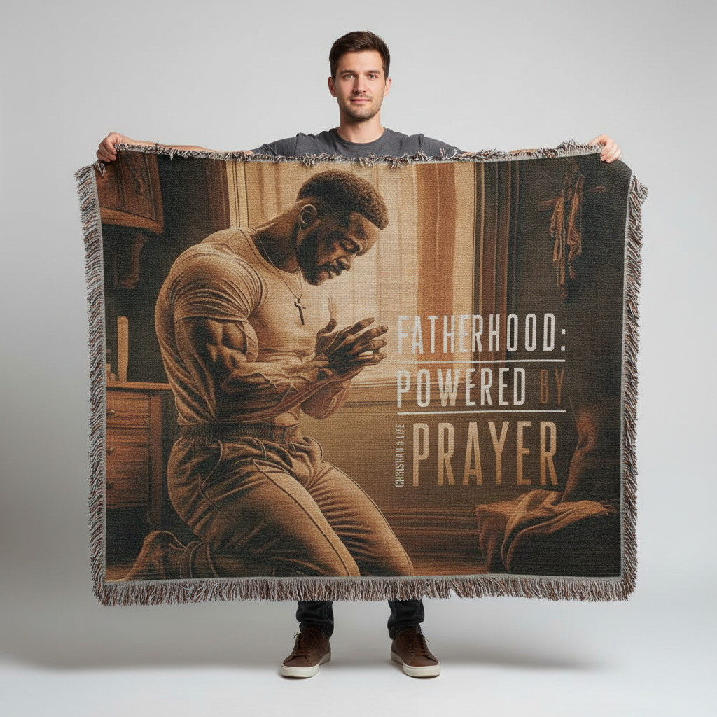 "Fatherhood, Powered by Prayer" Christian Woven Blanket