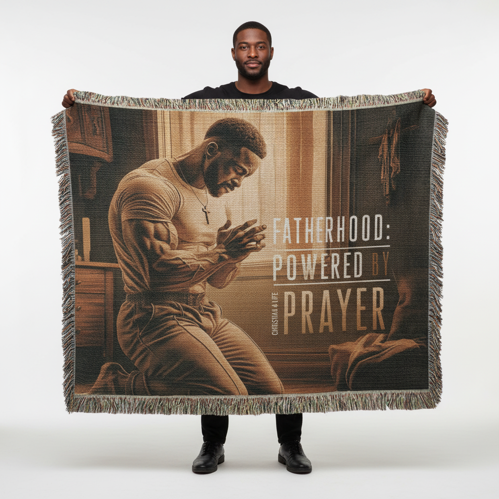 "Fatherhood, Powered by Prayer" Christian Woven Blanket