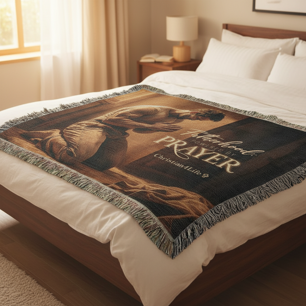 Christian Woven Blanket "Fatherhood, powered by Prayer"