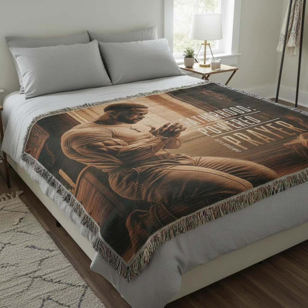 "Fatherhood, Powered by Prayer" Christian Woven Blanket