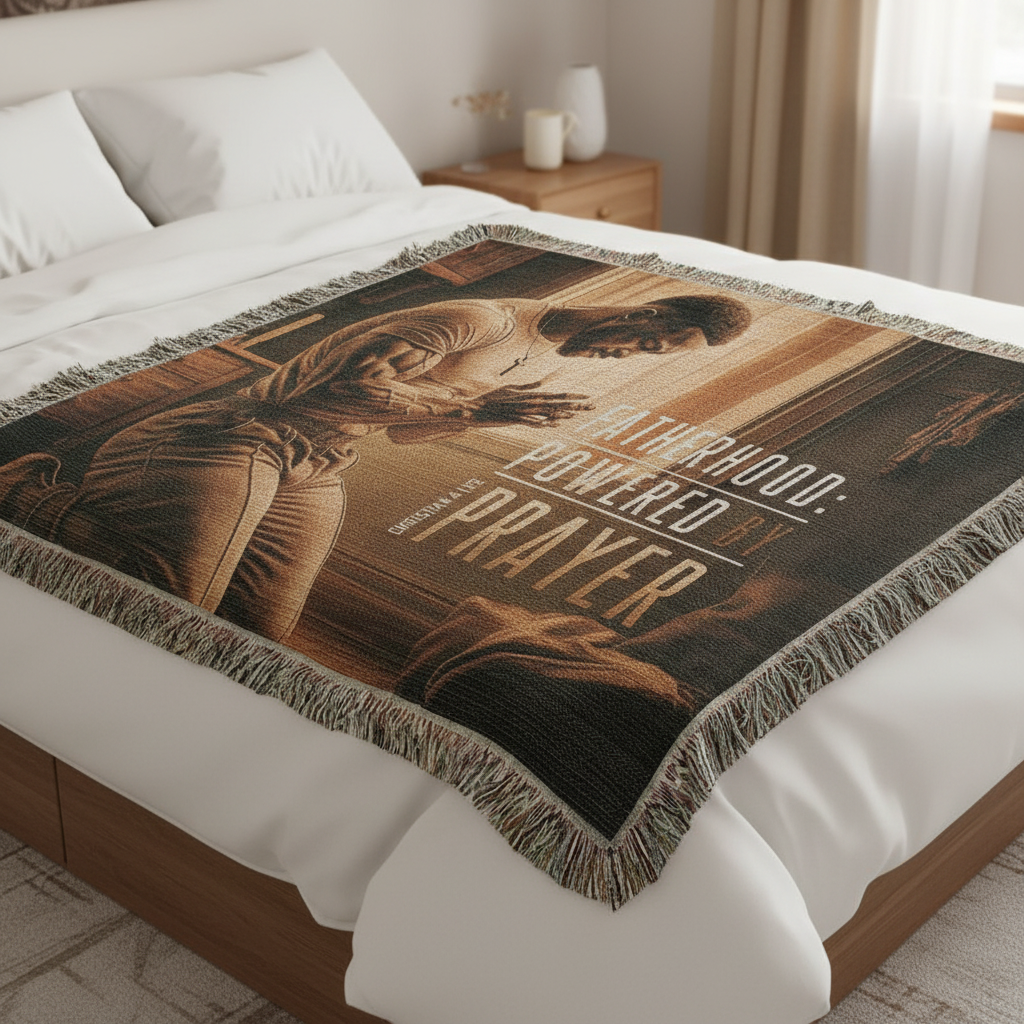 "Fatherhood, Powered by Prayer" Christian Woven Blanket