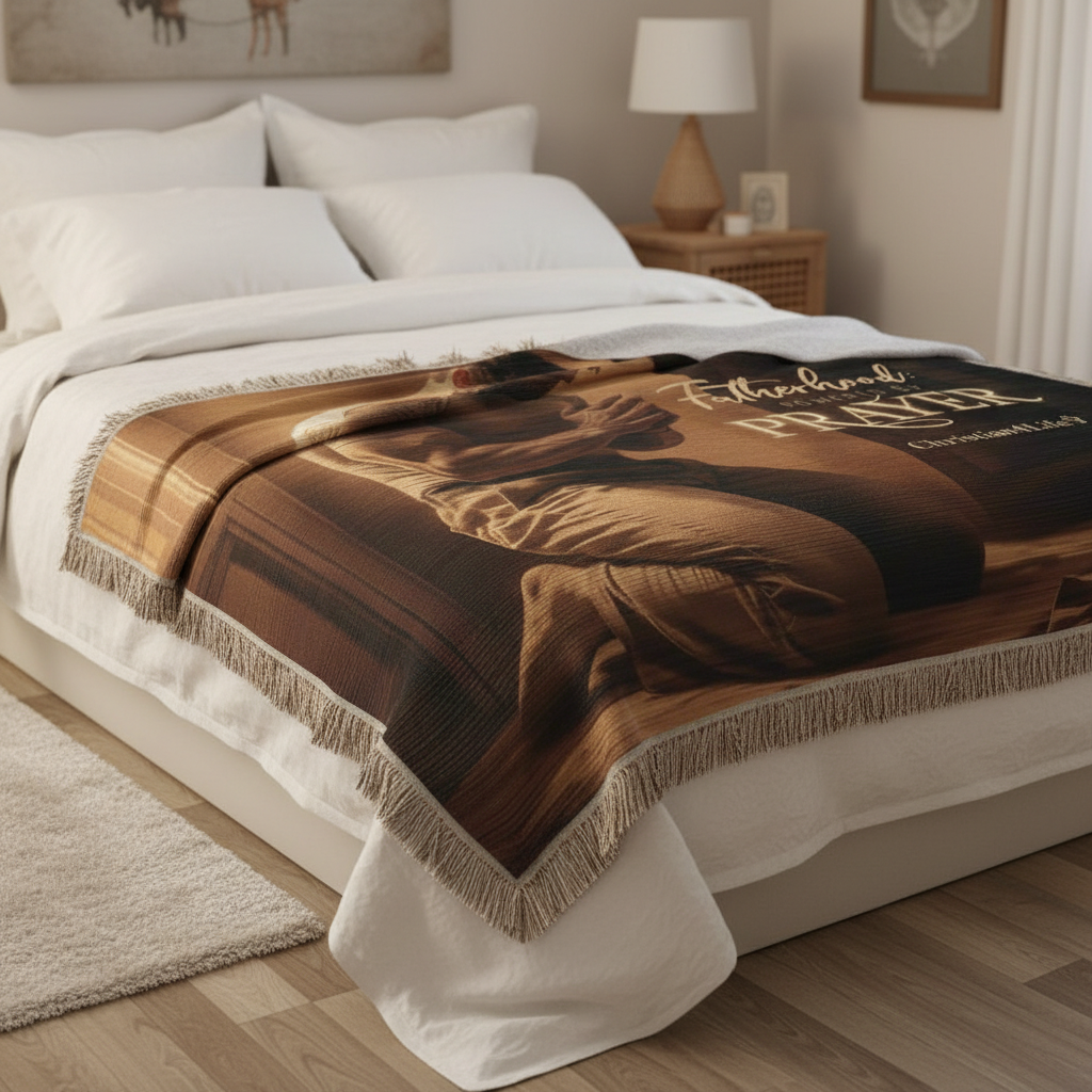 Christian Woven Blanket "Fatherhood, powered by Prayer"